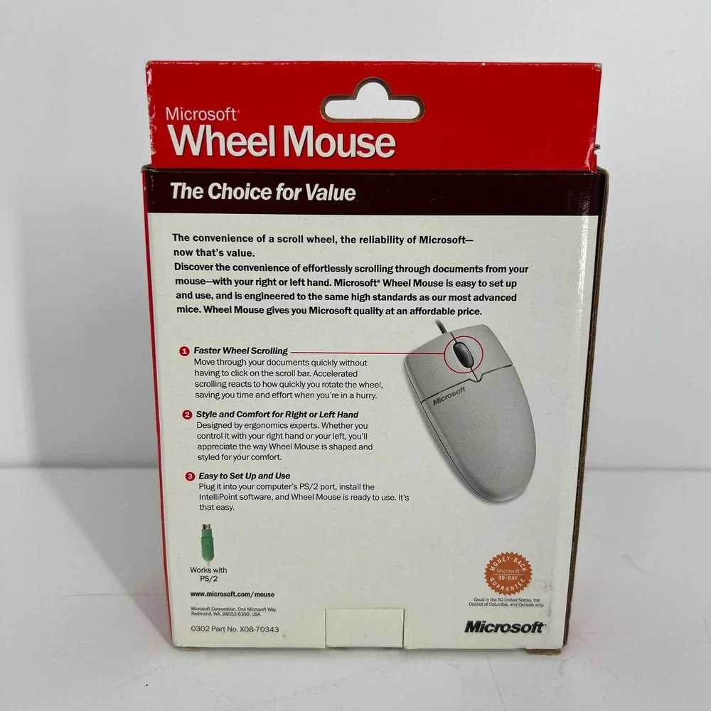 Microsoft Wheel Mouse 1.0 Vintage Wired PS/2 Mouse White New Sealed 062-00140